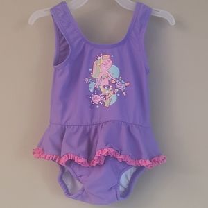 Purple mermaid one piece swimsuit with built in diaper